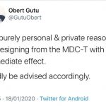 MDC-T Vice President Obert Gutu Resigns
