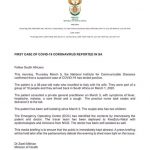 Breaking News: South Africa’s government confirms a Coronavirus case. The infected person had visited Italy