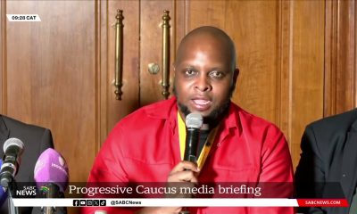 Members of the Progressive Caucus, including the Economic Freedom Fighters (EFF) and the United Democratic Movement (UDM), hold a media briefing ahead of the 7th Parliament's first sitting.