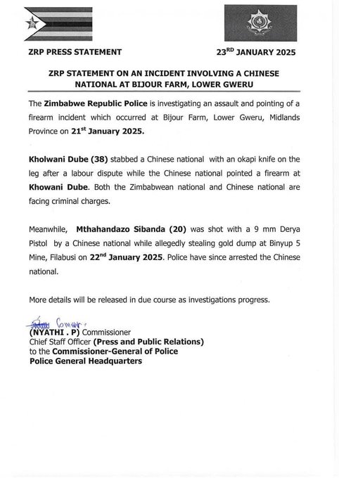 ZRP Confirms Labor Dispute Violence at Ming Chang Sino-Africa Mining Investments