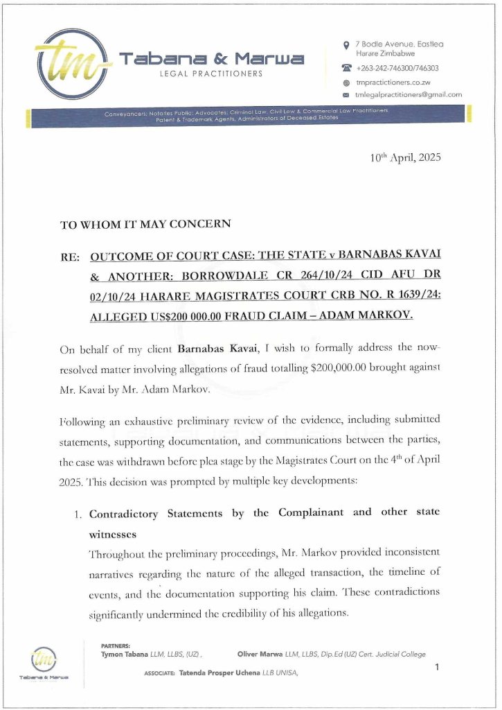 Barnabas Kavai Cleared of Fraud Allegations in Landmark Court Decision