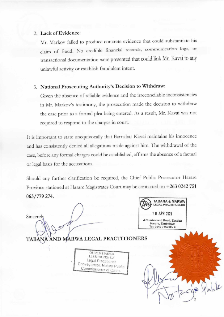 Barnabas Kavai Cleared of Fraud Allegations in Landmark Court Decision